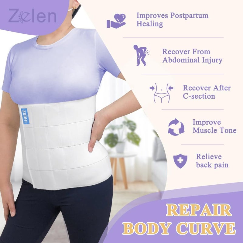 Zelen Abdominal Binder After Surgery Belly Binder Post Hysterectomy Belly Band Bariatric Abdominal Belt Tummy Tuck Stomach Binder for Women and Men 4 Panel Post Surgery Compression Wrap - Image 3